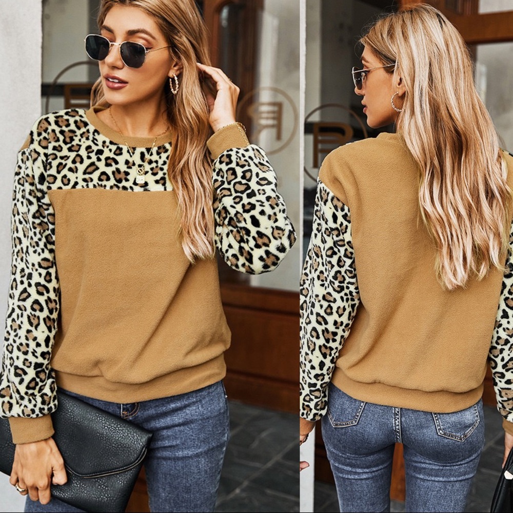 ❄️🆕Leopard Print Fleece Sweatshirt Caramel
